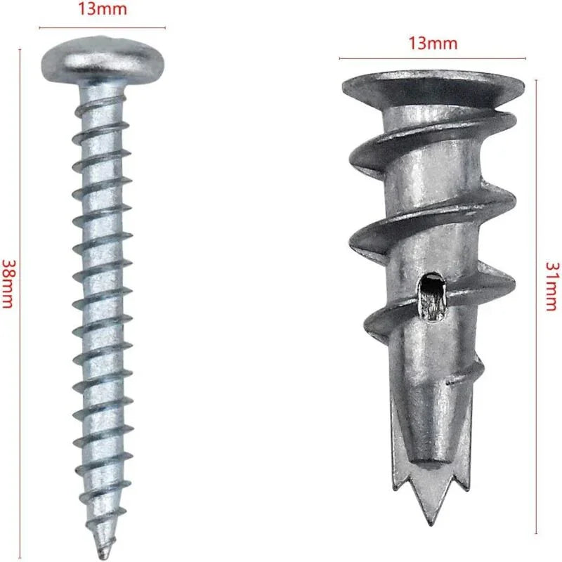 100 pcs Zinc Alloy Expansion Screw Set Combination 50 pcs Screws And 50 pcs Anchors - Metal Self-Drilling - For