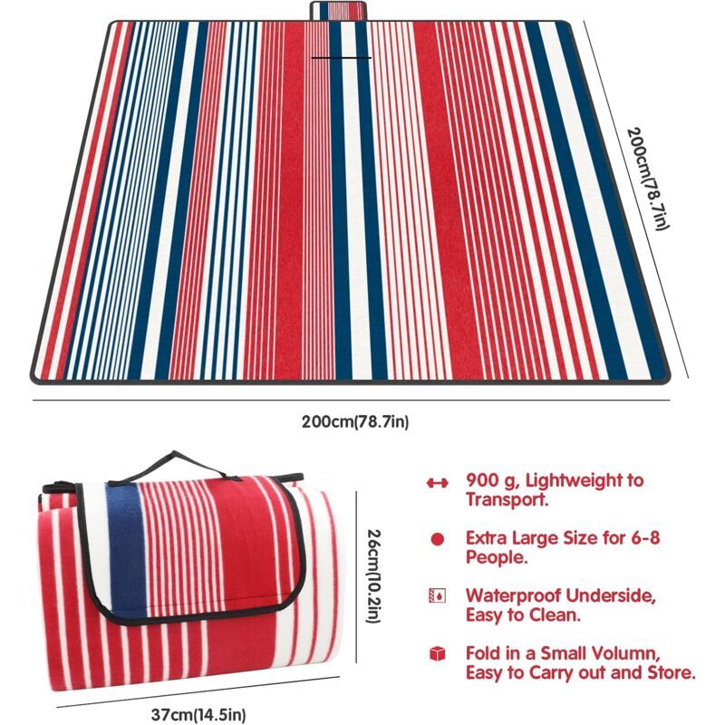 Picnic Mat 200 X 200 Cm, Waterproof Picnic Blanket For Beach And Garden, Large Picnic Tablecloth For Family (4-6 People)