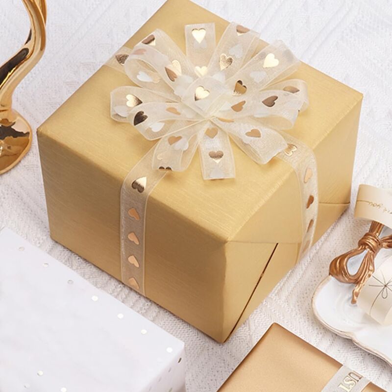 2 Volumes Gold Ribbon Satin Ribbon 1.6Cm X 9M Suitable For Gift Ribbons Wedding Decoration Ribbons Home Decoration