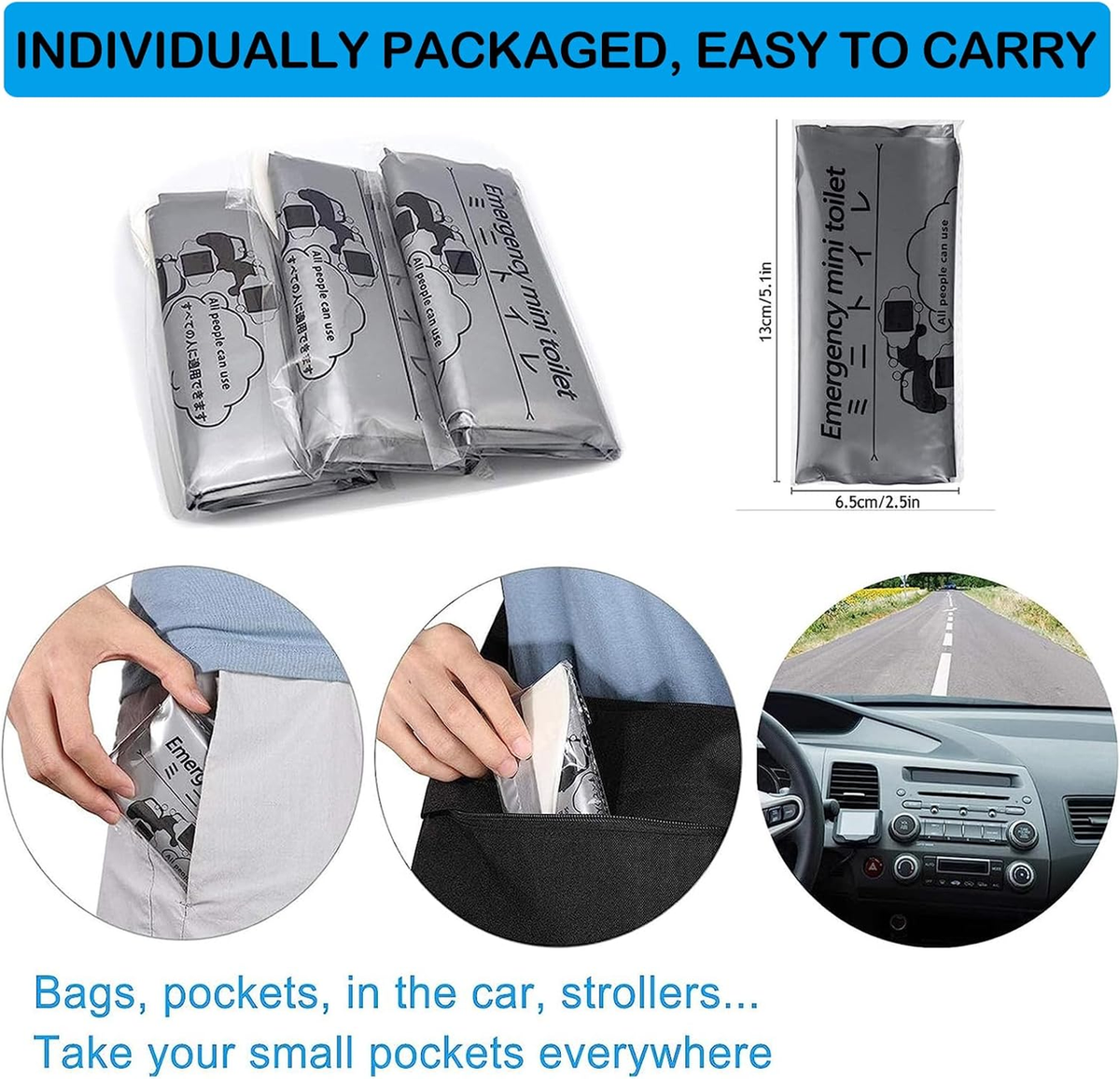 Disposable Emergency Urinal Bag, 8 Pack Portable Camping Pee Bags, Travel Pee Bags, Traffic Jam Emergency Portable Urine Bag, Vomit Bags, for Men Women Kids Children Patient