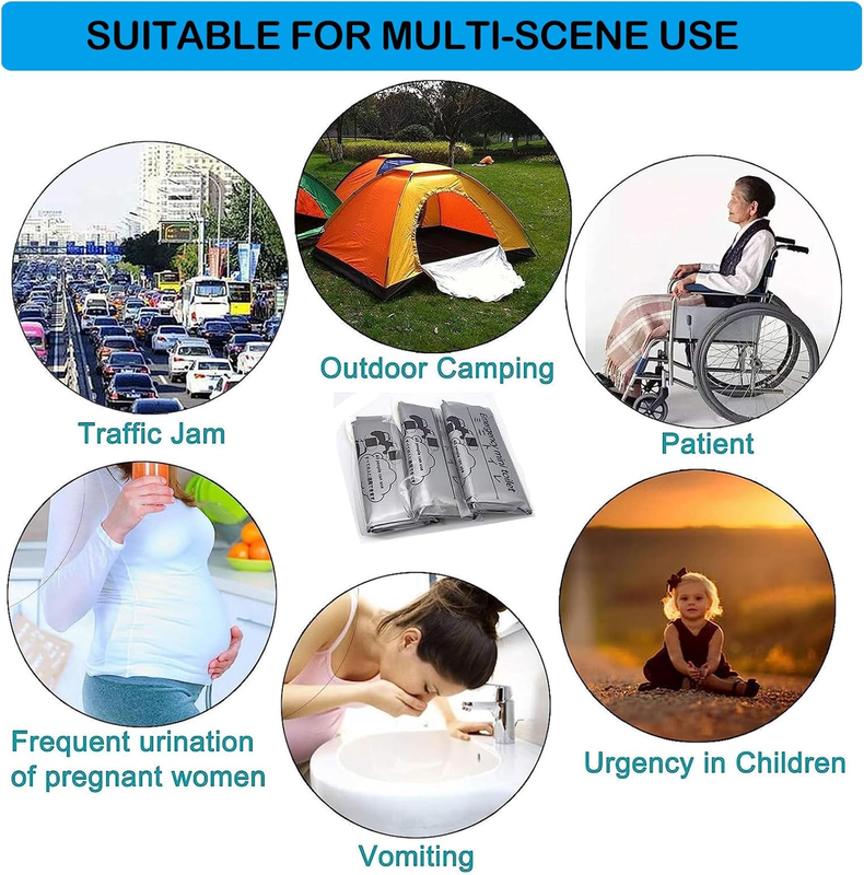 Disposable Emergency Urinal Bag, 8 Pack Portable Camping Pee Bags, Travel Pee Bags, Traffic Jam Emergency Portable Urine Bag, Vomit Bags, for Men Women Kids Children Patient