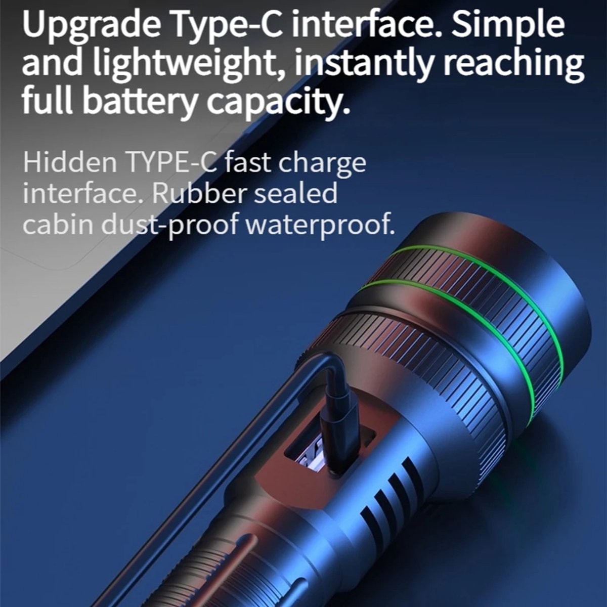 Rechargeable LED Flashlight - Military Flashlight - 5000 lumens - 26650 rechargeable battery - 6 modes - Power bank function - IP67 waterproof - Battery-powered flashlight