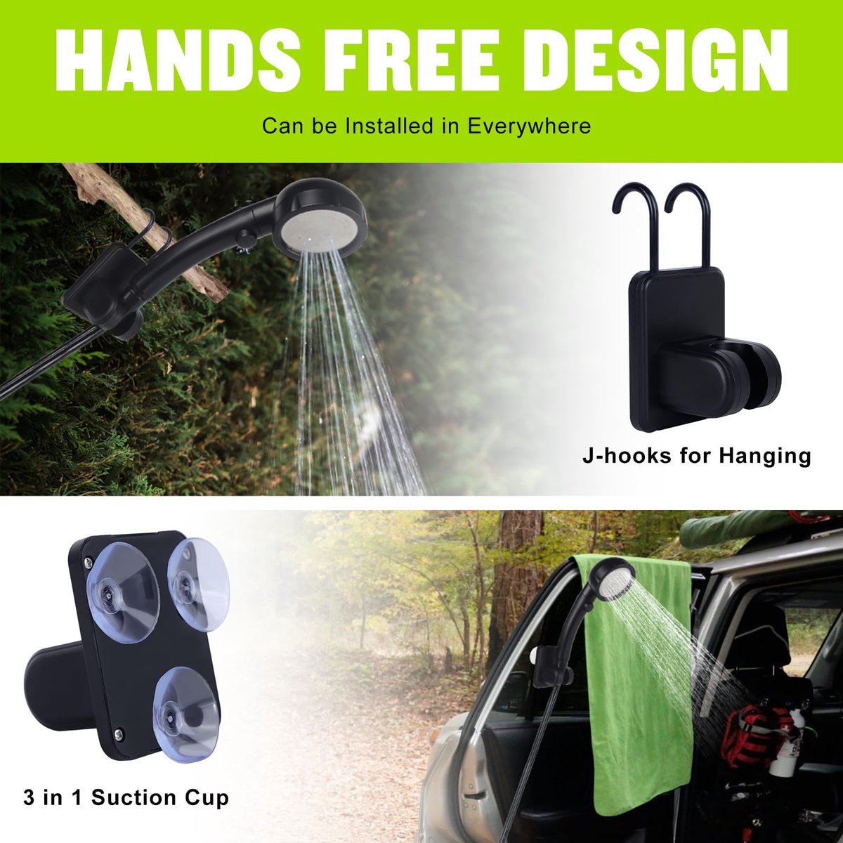 Portable Camping Shower - 6000mAh Rechargeable Shower Pump - With Smart LED Display - 4 Spray Modes - IPX7 Waterproof Outdoor Shower - For Hiking, Travel, Car, Pets - Gray