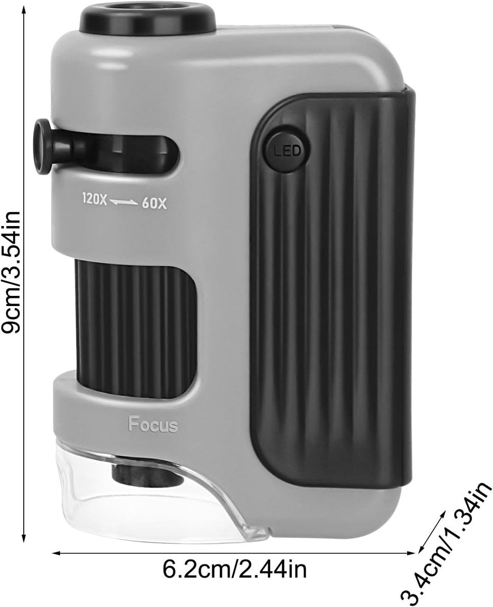 Children's Microscope - Pocket-Sized 60X-120X Microscope for Science Learning - ABS LED Optical Microscope with Glass Stage - For students to explore, discover, and observe