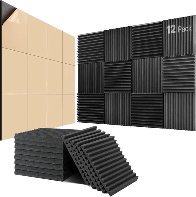 12-Pack Self-Adhesive Sound Absorbing Foam Wall Tiles, 30x30x2.5 cm, High Density