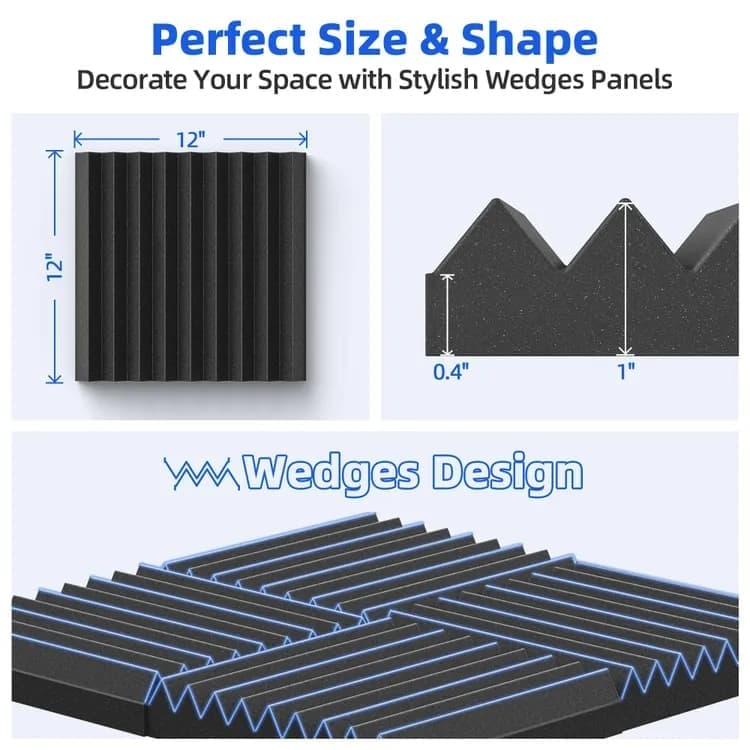 12-Pack Self-Adhesive Sound Absorbing Foam Wall Tiles, 30x30x2.5 cm, High Density