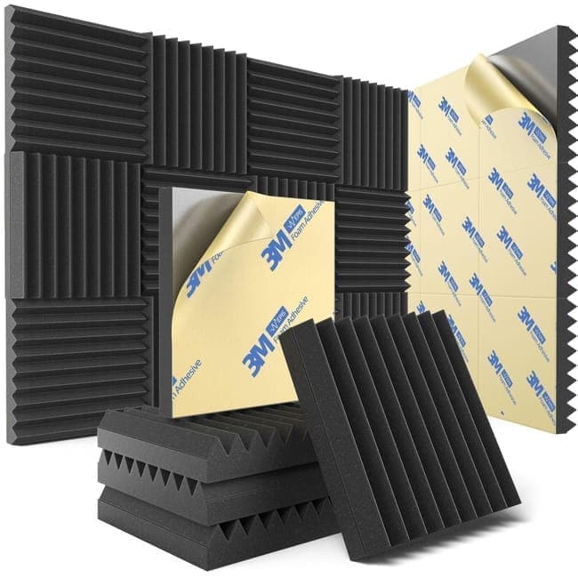 12 Self-Adhesive Acoustic Panels, 30x30x5cm, Black Sound-Absorbing Foam for Effective Sound Insulation