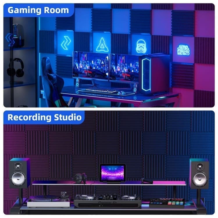 12 Self-Adhesive Acoustic Panels, 30x30x5cm, Black Sound-Absorbing Foam for Effective Sound Insulation