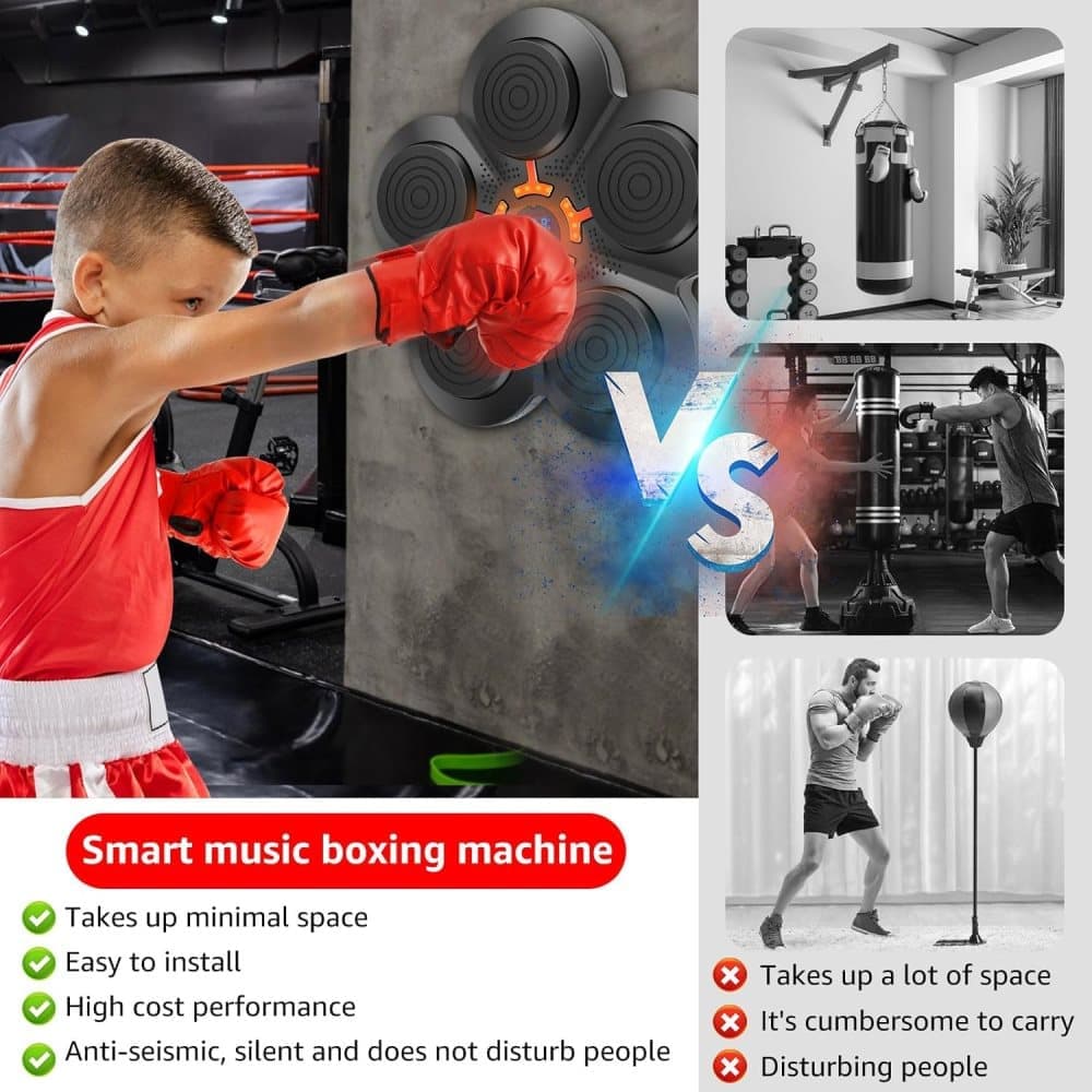 Smart Electric Boxing Trainer with Speaker, Black, Compatible with Smart Music Boxing Machine(Children）