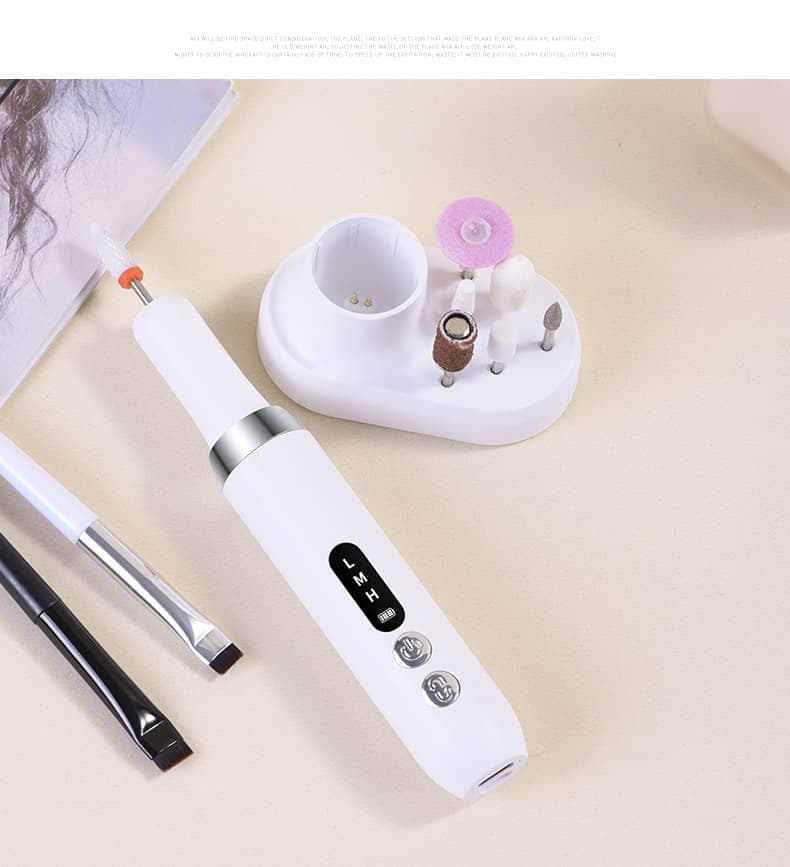 Electric nail file 12 grinding heads rechargeable 15000RPM adjustable speed multifunctional, White