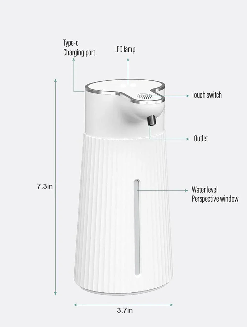 Automatic Soap Dispenser 400ml Touchless USB-C Rechargeable Soap Pump