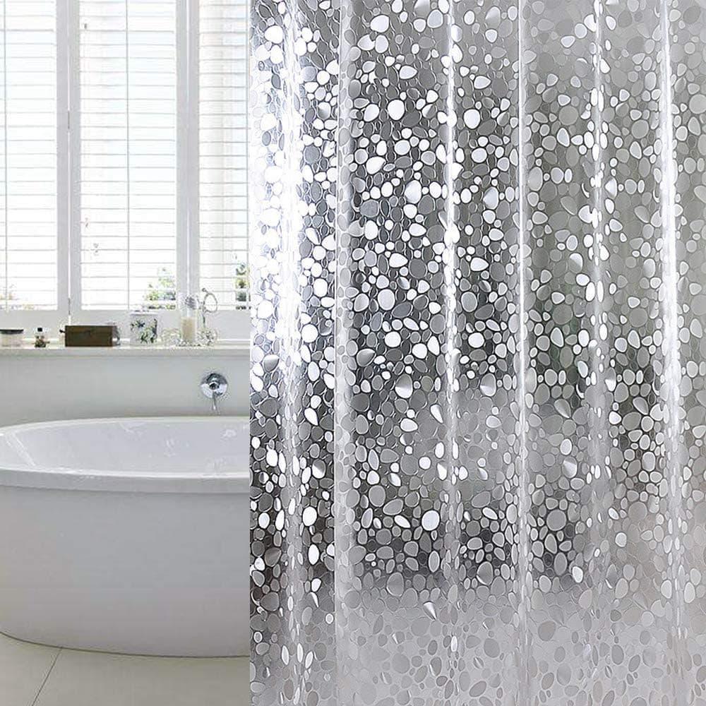 Waterproof EVA Shower Curtain with Pebble Pattern, 180x180 cm, Transparent Odorless