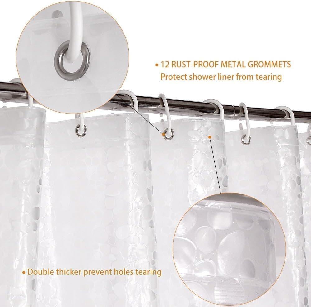 Waterproof EVA Shower Curtain with Pebble Pattern, 180x180 cm, Transparent Odorless