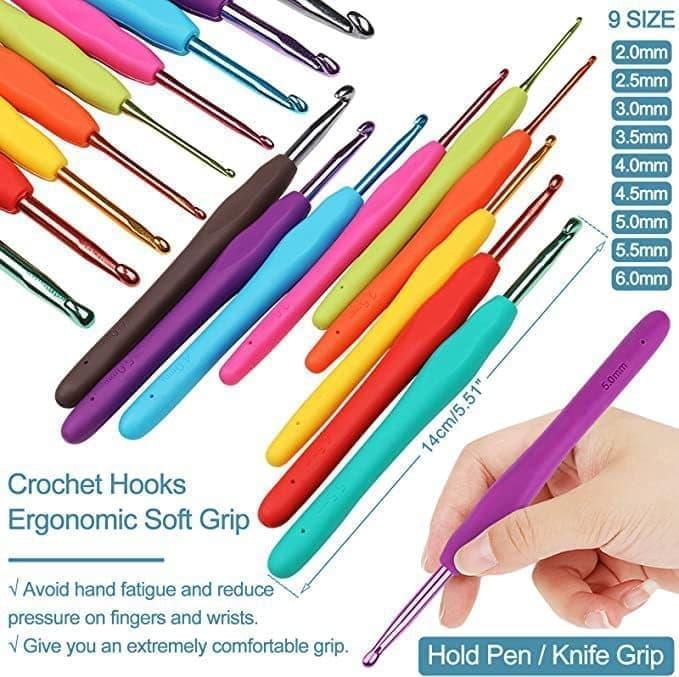58-piece crochet hook set with yarn and bag for beginners, 10 sizes, Blue