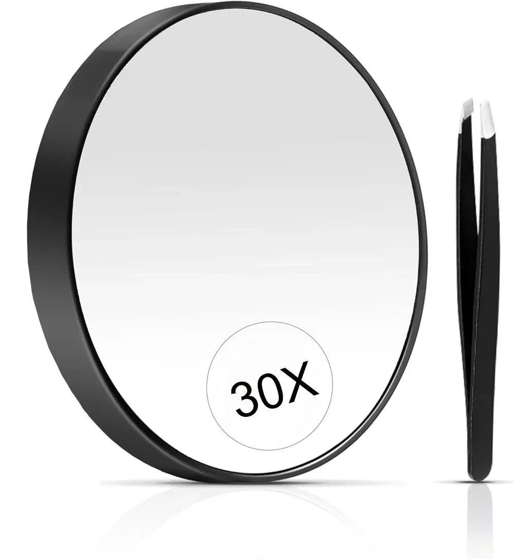 20X/30X Magnification Makeup Mirror with Tweezers, Black, 30X