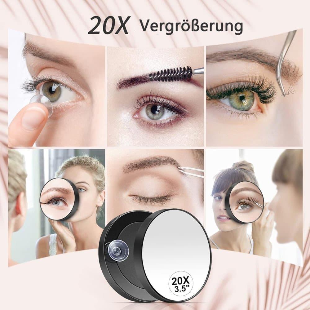 20X/30X Magnification Makeup Mirror with Tweezers, Black, 30X