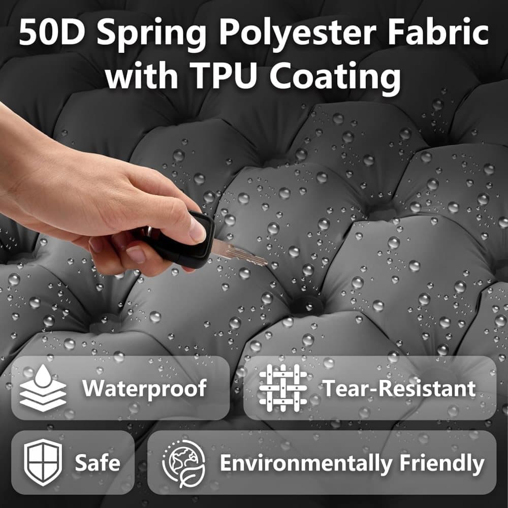 Self-inflating mattress for camping beach hiking, waterproof lightweight tear-resistant durable with foot pump, gray, 10cm