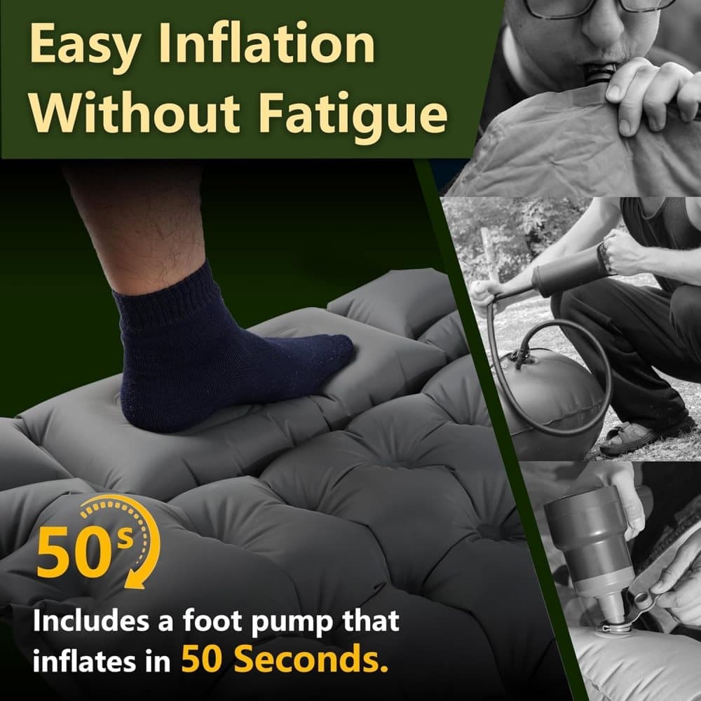 Self-inflating mattress for camping beach hiking, waterproof lightweight tear-resistant durable with foot pump, gray, 10cm