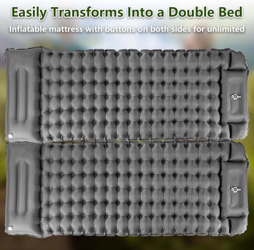 Self-inflating mattress for camping beach hiking, waterproof lightweight tear-resistant durable with foot pump, gray, 10cm