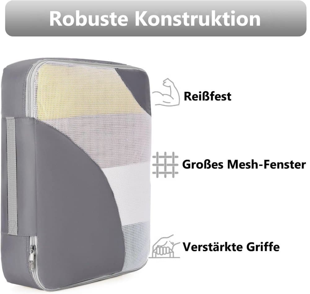 8-Piece Suitcase Organizer Set with Packing Cubes and Shoe Bags, Gray