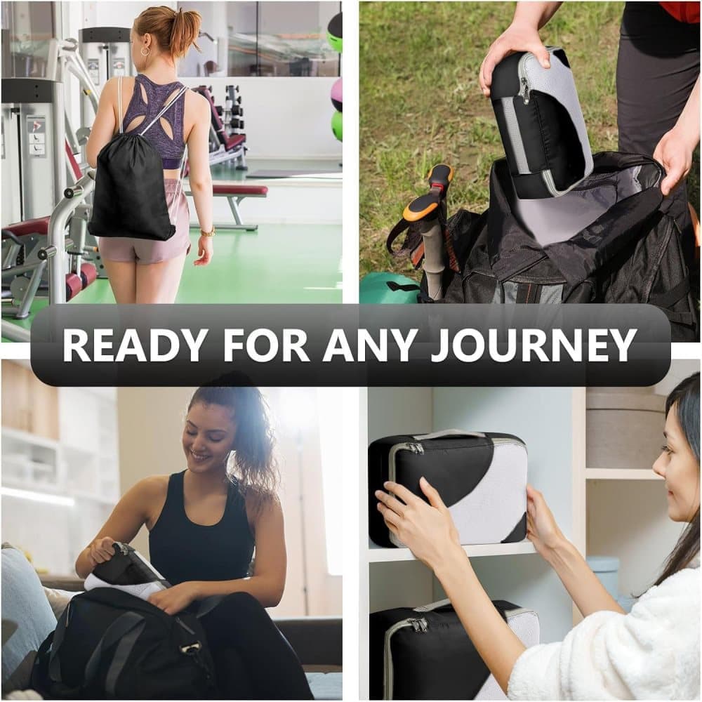 8-Piece Suitcase Organizer Set with Durable Packing Cubes and Clothing Shoe Bags, Black