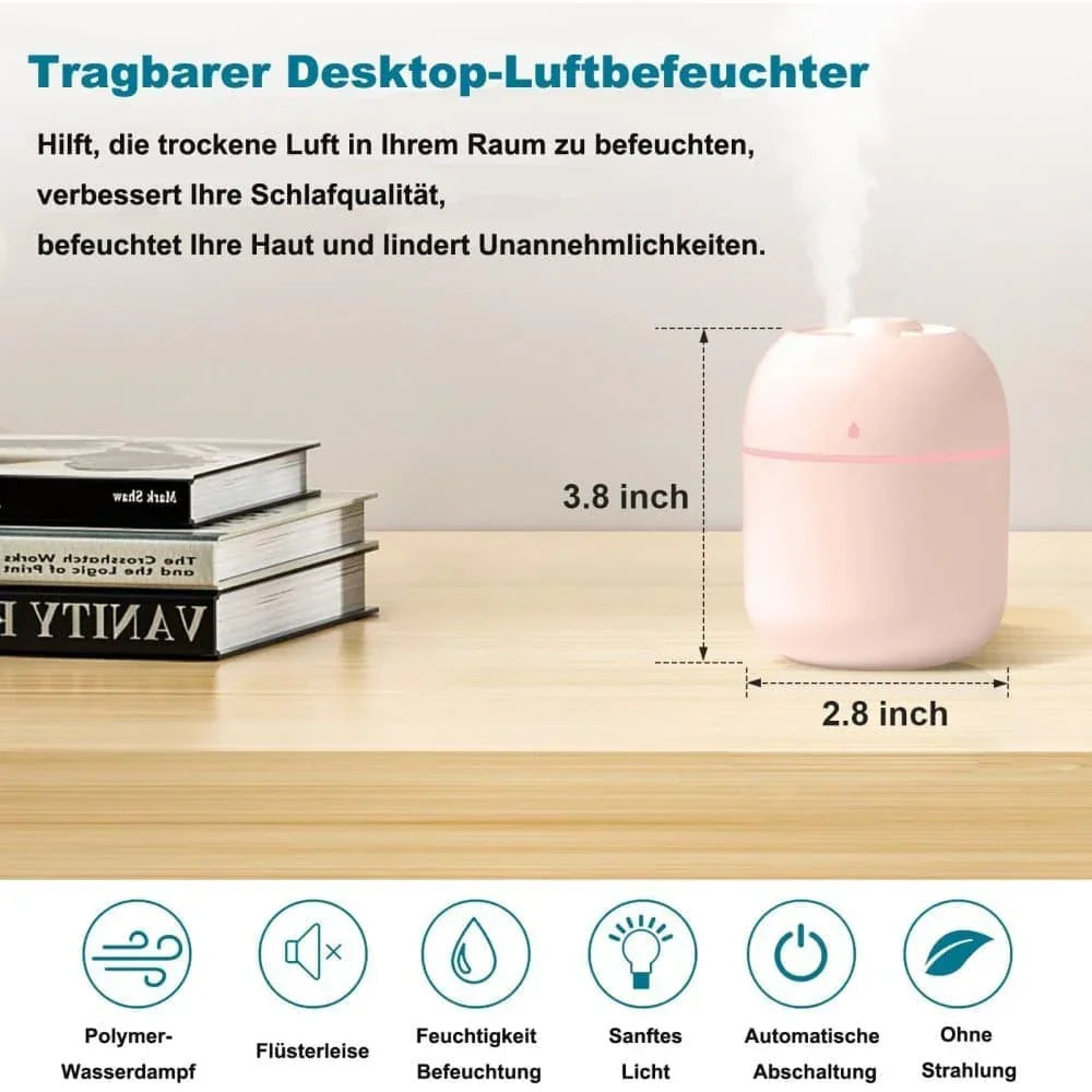 Portable Mini Humidifier 0.22L with USB, Automatic Shutoff, 2 Spray Modes for Bedroom Office and Car, White