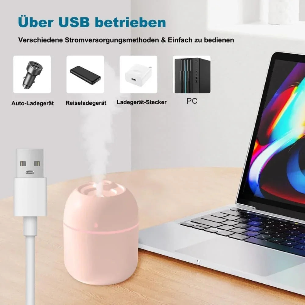 Portable Mini Humidifier 0.22L with USB, Automatic Shutoff, 2 Spray Modes for Bedroom Office and Car, Pink