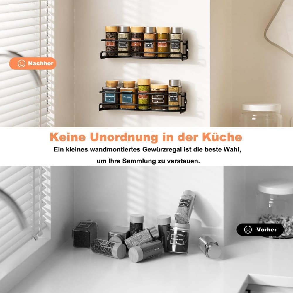 2-Piece Stainless Steel Spice Rack Wall Mounted for Home Organization, Silver