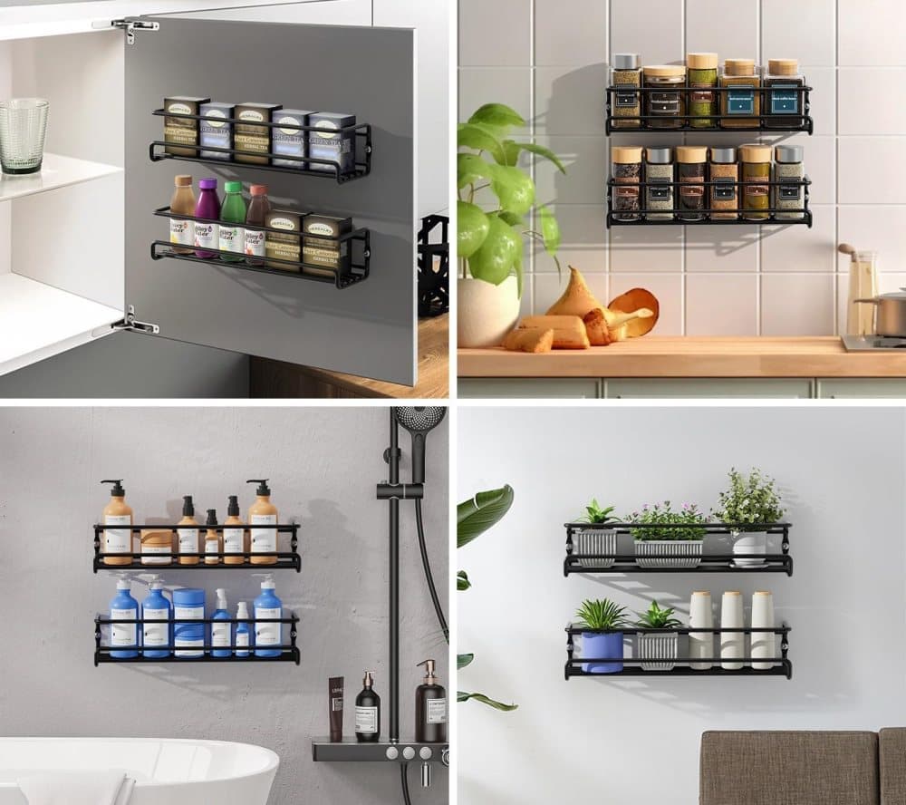 2-Piece Stainless Steel Spice Rack Wall Mounted for Home Organization, Silver