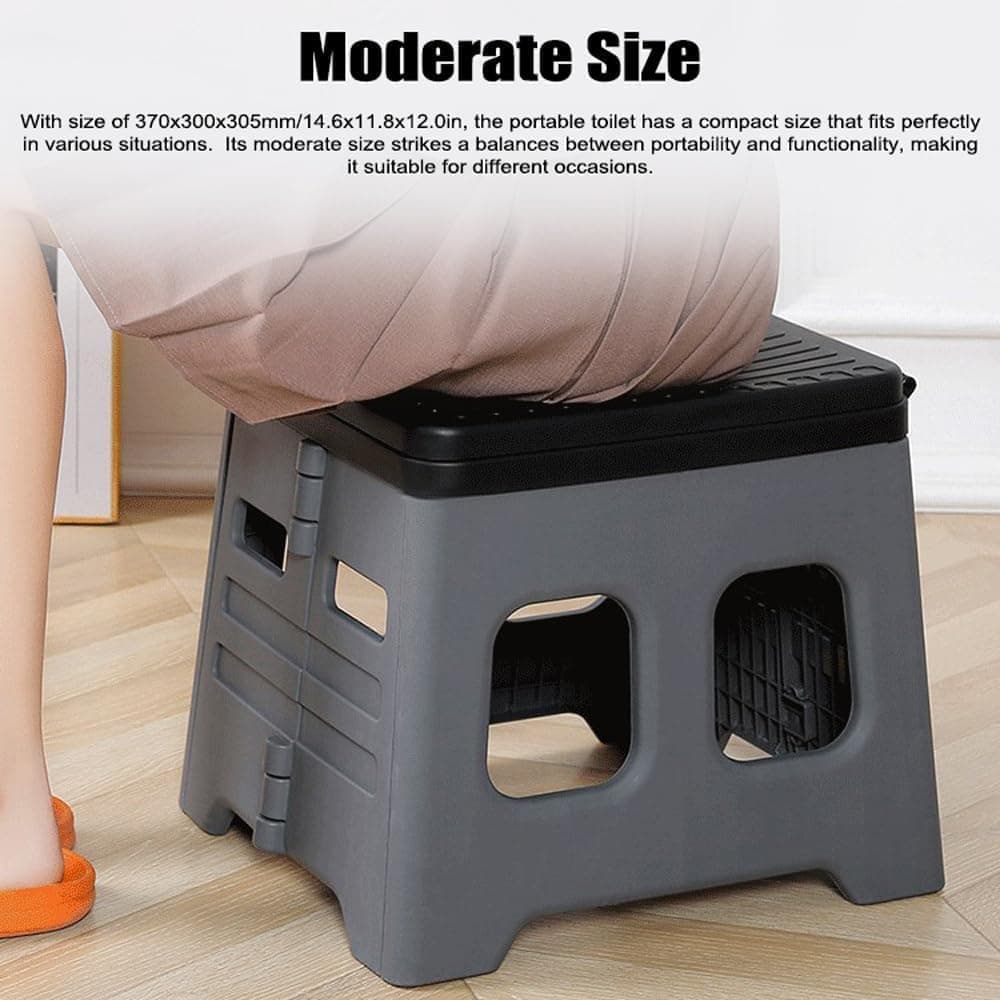 Portable Camping Toilet Foldable with Lid, 150 kg Load Capacity, for Road Trips and Camping Indoors Outdoors