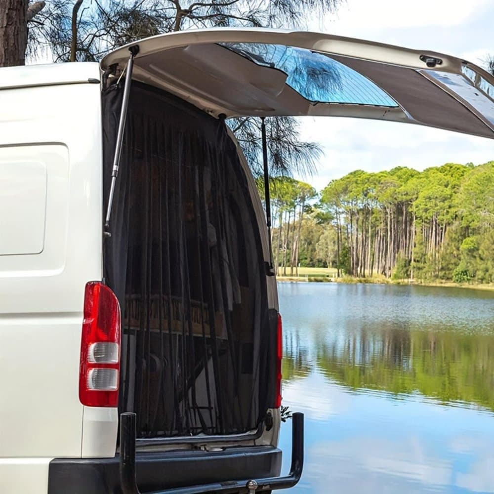 Universal Mosquito Net for Car Tailgate with Magnetic Attachment, Black, 210x165cm, Mosquito and Sun Protection for Camping and Motorhome Outdoors