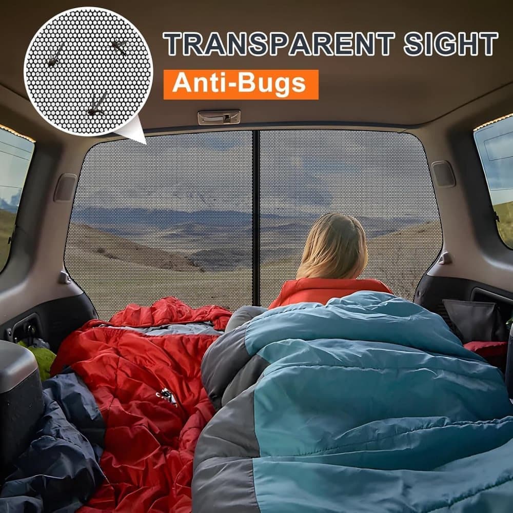 Universal Mosquito Net for Car Tailgate with Magnetic Attachment, Mosquito and Sun Protection, Compatible with Camping and Motorhome Outdoors, 180x150cm, Black