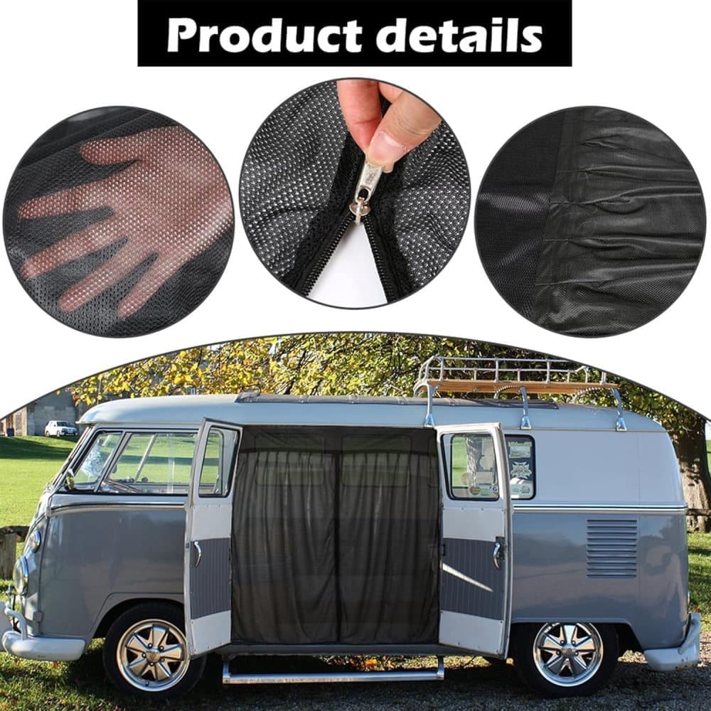 Universal Mosquito Net for Car Tailgate with Magnetic Attachment, Mosquito and Sun Protection, Compatible with Camping and Motorhome Outdoors, 180x150cm, Black