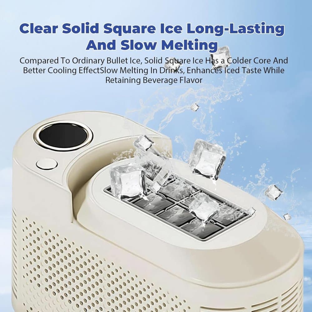 Portable Ice Machine Fast Ice Production in 10-15 Minutes Energy-Efficient Small Ice Maker with Low Noise Level Compatible with Car Use, White