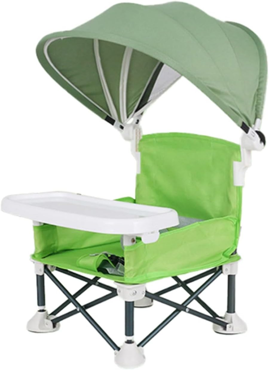 Foldable Highchair for Children with Sunshade and Removable Food Tray, Portable, Green