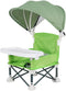 Foldable Highchair for Children with Sunshade and Removable Food Tray, Portable, Green