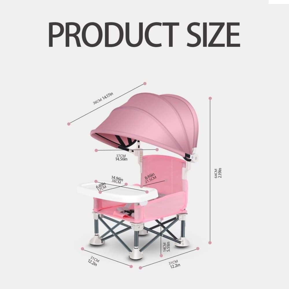 Foldable Highchair for Children with Sunshade and Removable Food Tray, Portable, Green