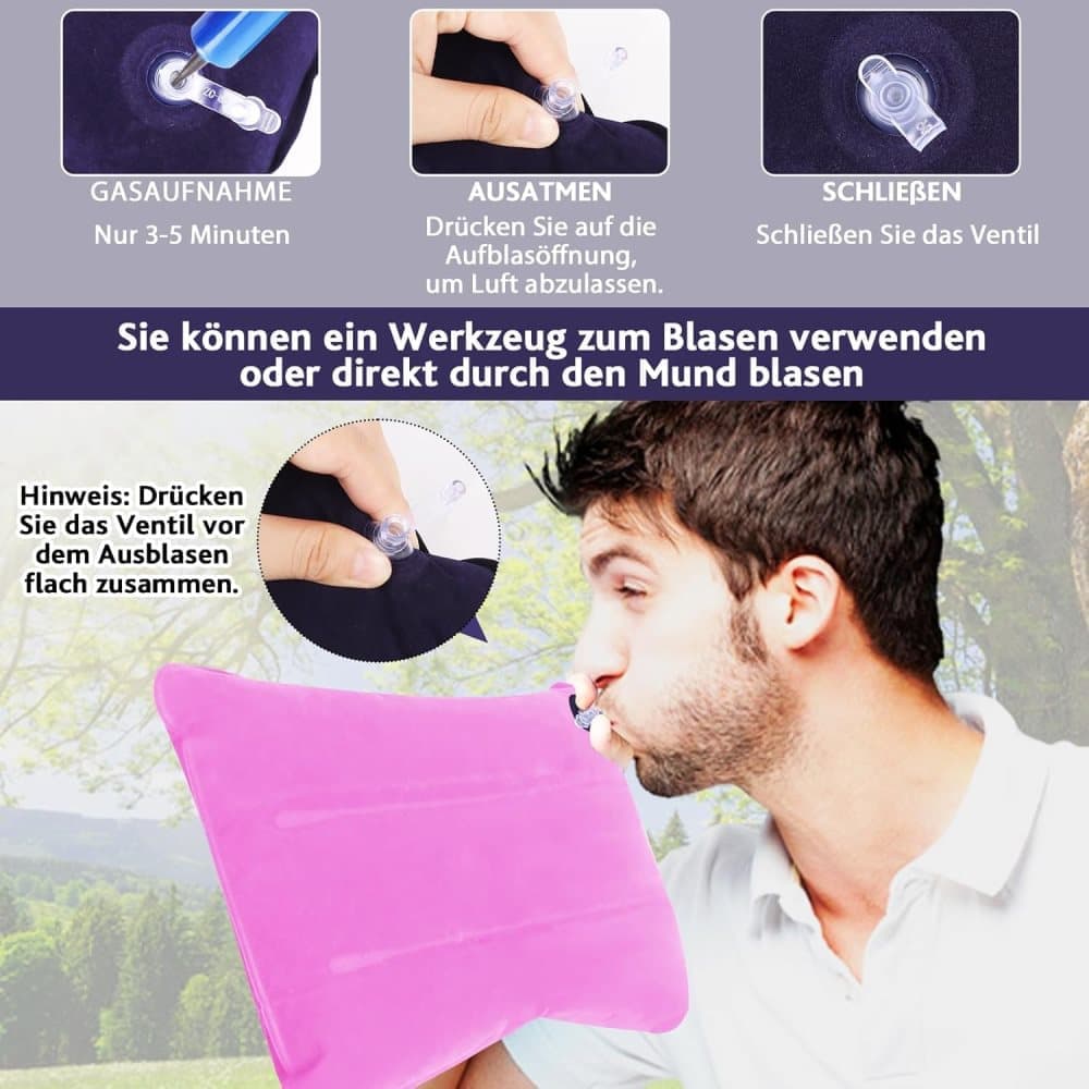 Inflatable Travel Pillow 2-Pack, Compact Headrest Pillow for Camping and Travel, Portable, SZ4