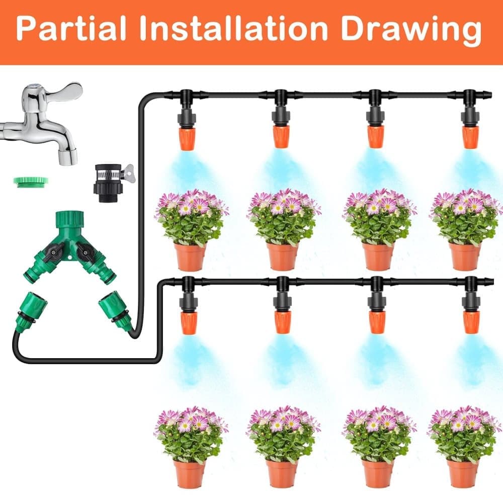 50m Automatic Drip Irrigation System for Garden Greenhouse, Lawn, Terrace, Compatible with Most Brands