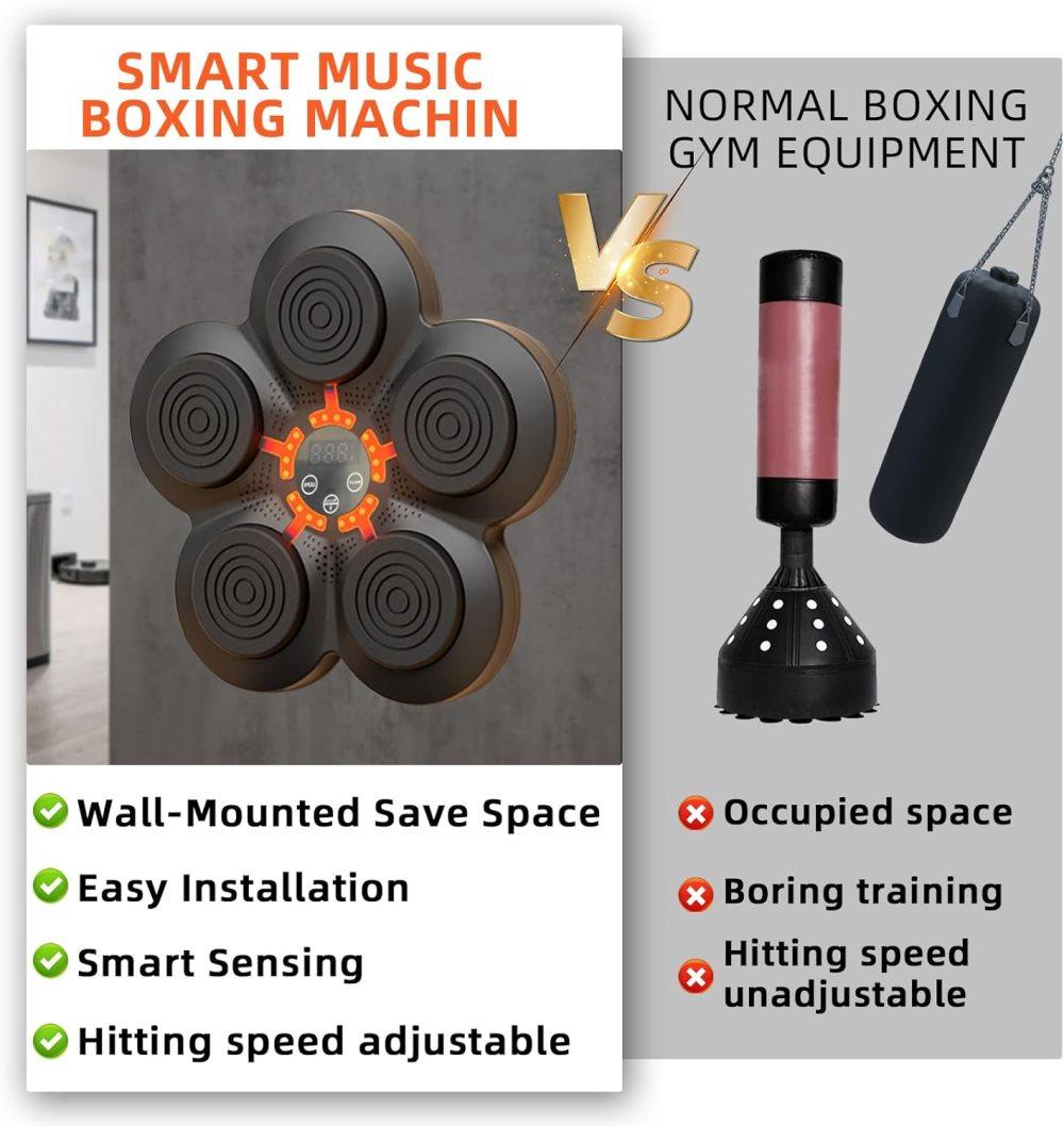 Smart Electric Boxing Trainer with Speaker, Black, Compatible with Smart Music Boxing Machine（Adults）