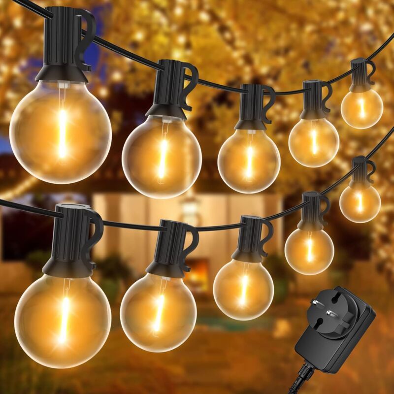 Outdoor Light Garland, 30 m with 50 plus 2 G40 LED Bulbs, IP45 Waterproof, Warm White