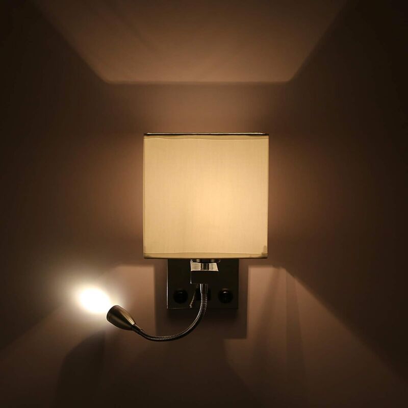 Bedside Wall Lamp with Flexible USB LED Reading Light, E27 Swing Arm Holder, 1 USB Port