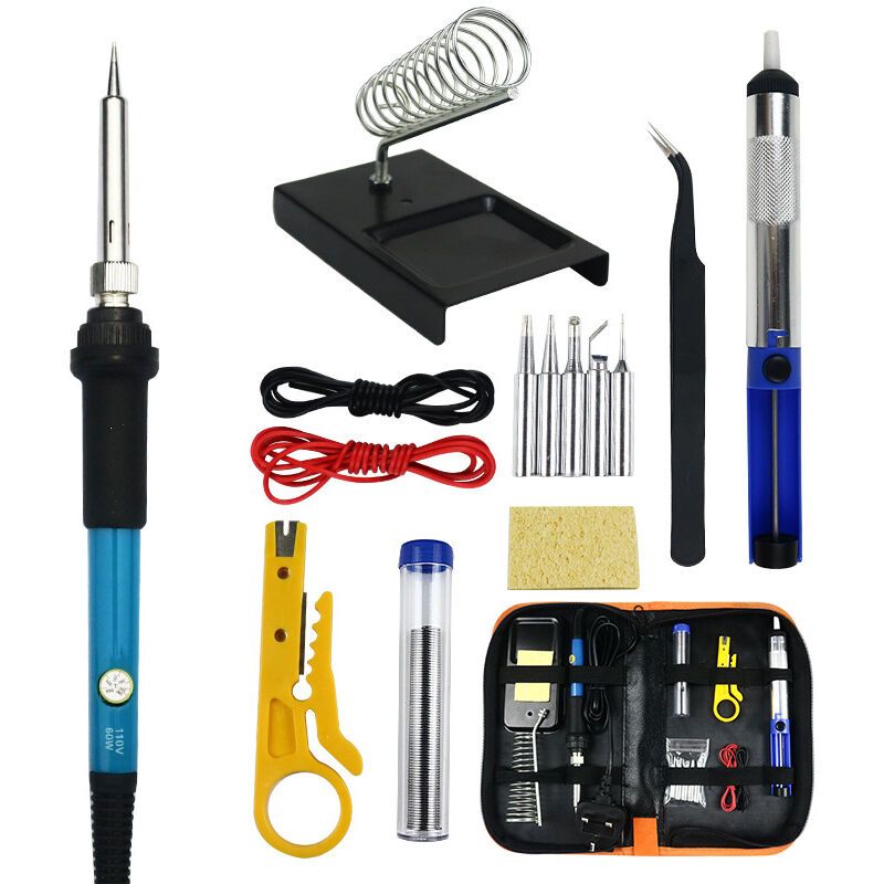 60W Soldering Iron Kit 200 to 450 C with Tips Pump Wire Cutter Stand and Tool Case