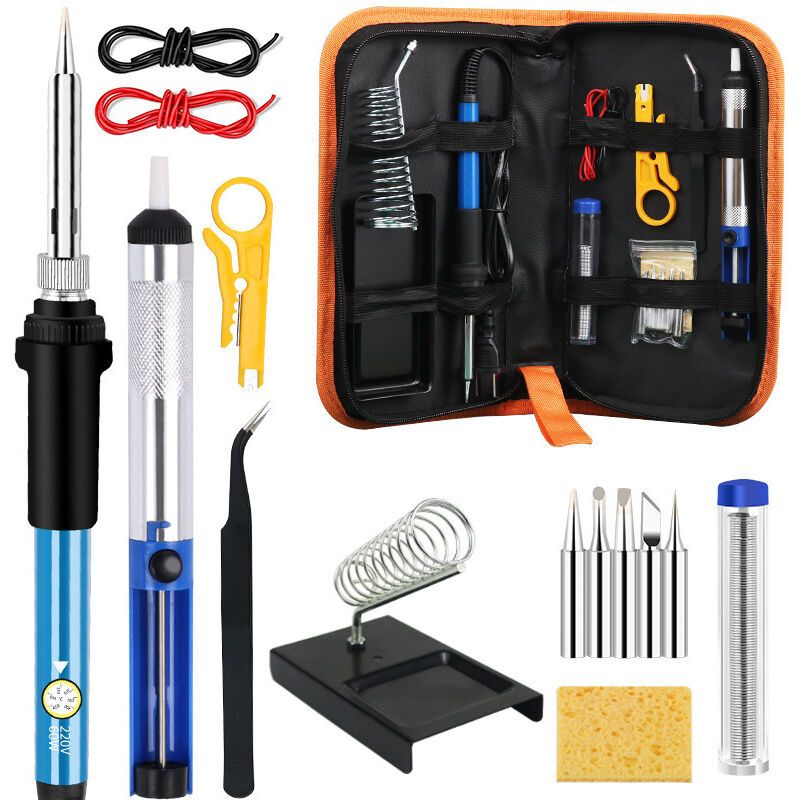 60W Soldering Iron Kit 200 to 450 C with Tips Pump Wire Cutter Stand and Tool Case
