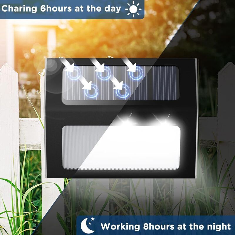 12 Pack Waterproof Solar Stair Lights Cool White Black