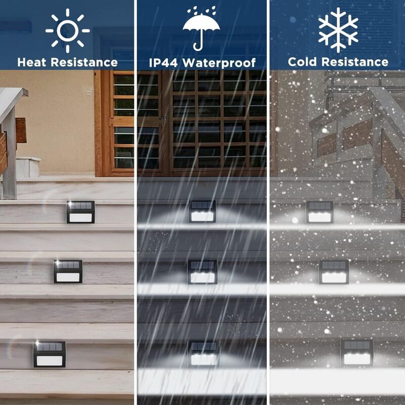 12 Pack Waterproof Solar Stair Lights Cool White Black