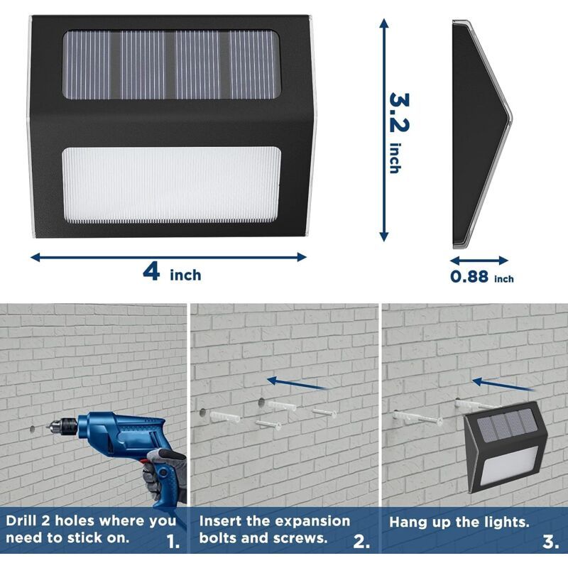 12 Pack Waterproof Solar Stair Lights Cool White Black
