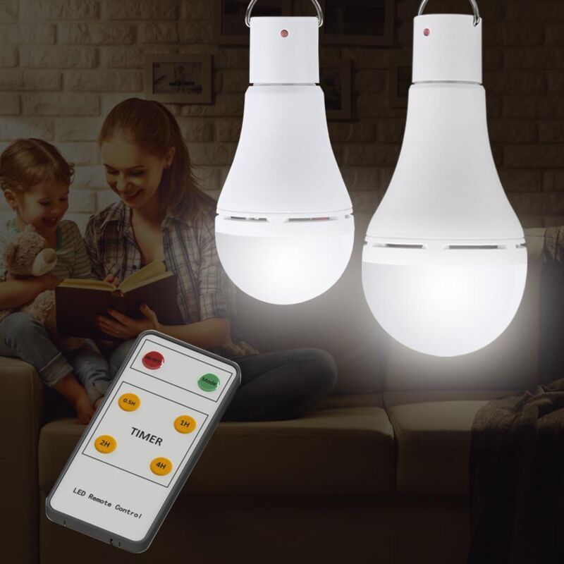 2-Pack USB Rechargeable 7W E27 LED Bulbs, Remote Control, Hanging Hook