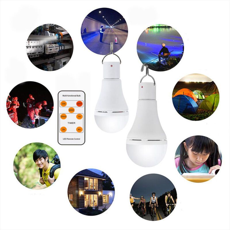 2-Pack USB Rechargeable 7W E27 LED Bulbs, Remote Control, Hanging Hook