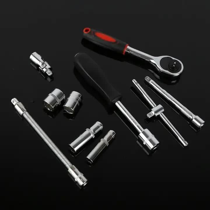 46-Piece 1/4 Inch Drive Socket Wrench Set, Chrome Vanadium Ratchet and Bit Kit, Black Case